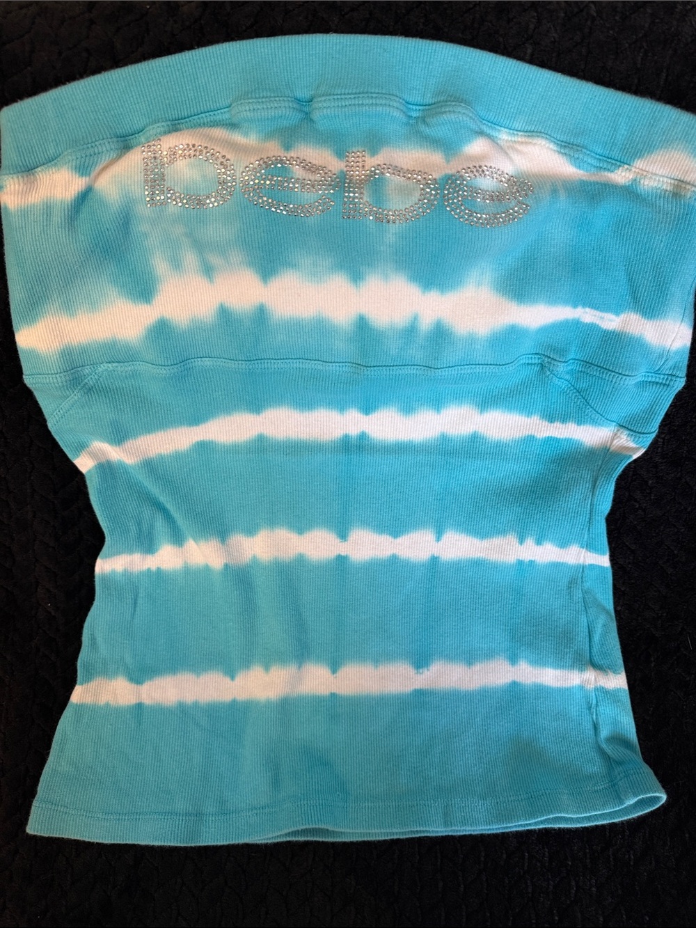 bebe Turquoise and White Tie-Dye Strapless Crystal Logo Camisole